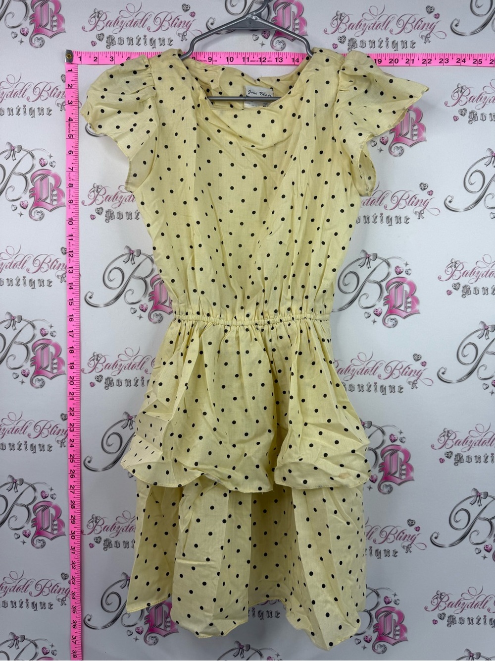 Joni Blair of California Yellow Polka Dot Tiered Midi Dress with Flutter Sleeves